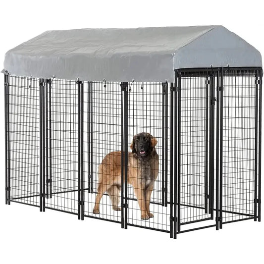 8x4x6 Ft Dog Kennel Outdoor Dog Pen Playpen House Heavy Duty Dog Crate Metal Galvanized Welded Pet Animal Camping Ca