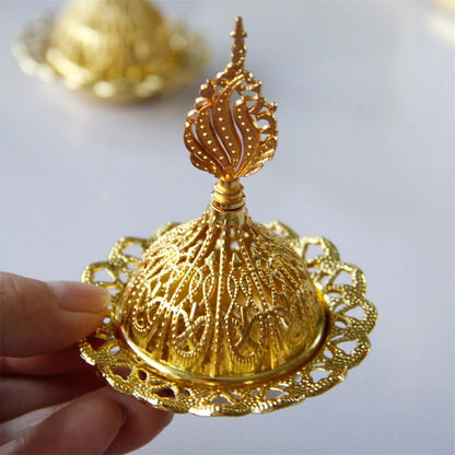 Mini Crown Retro Copper Hollow Out Incense Stick Burner Holder Golden Arab Burner Catcher Home Decoration Sandalwood Censer