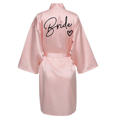 Wedding Party Team Bride Robe With Black Letters Kimono Satin Pajamas Bridesmaid Bathrobe SP003