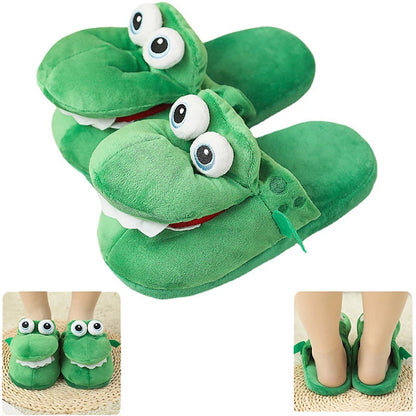 Cartoon Crocodile Cotton Slippers With Moving Mouth Funny Home Cotton Shoes Winter Walking Warm Christmas Gift For Men Women