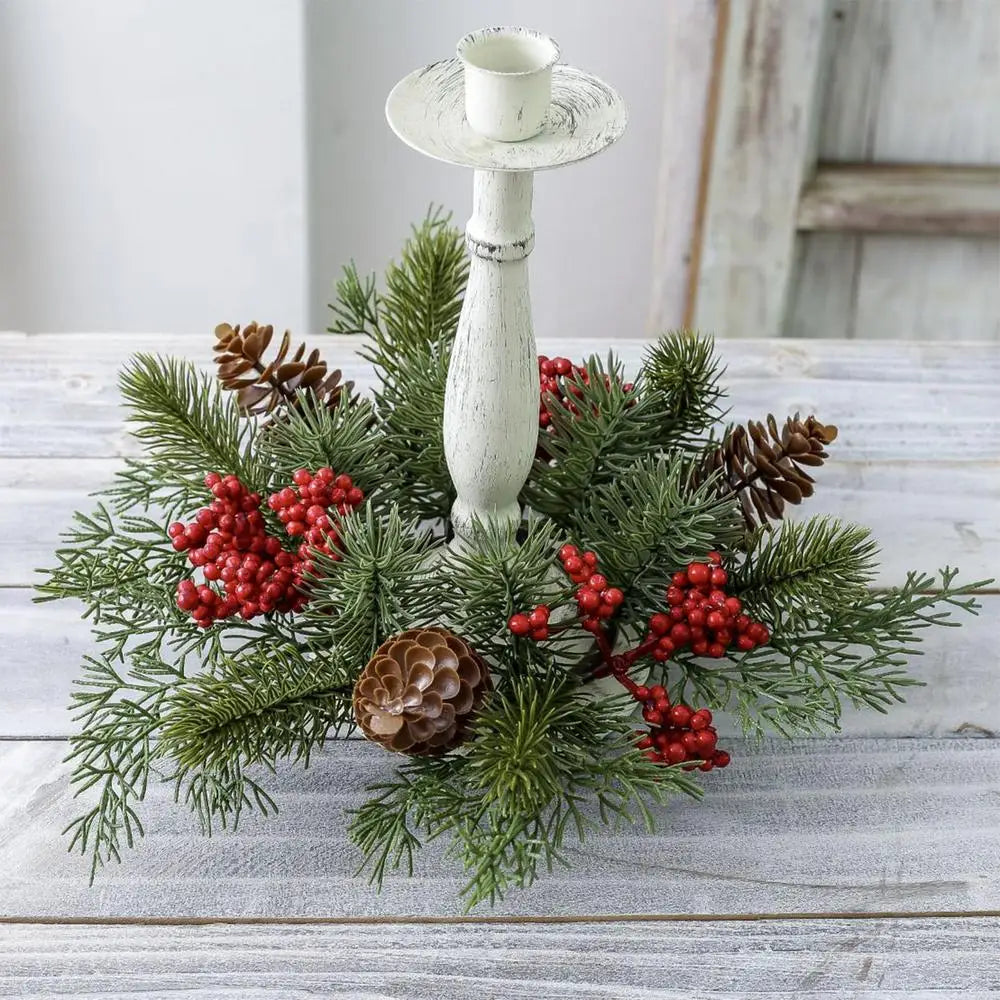 Christmas Candle Rings Table Decoration Christmas Wreath Candle Holder Ring Red Berries Table Centerpieces Candle Wreath