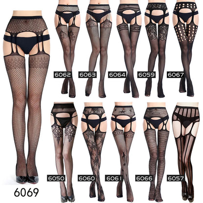 Hot Sexy Erotic Lingerie See Through Open Crotch Pantyhose Tights Women Fishnet Mesh Crotchless Suspenders Stockings Sex Costume