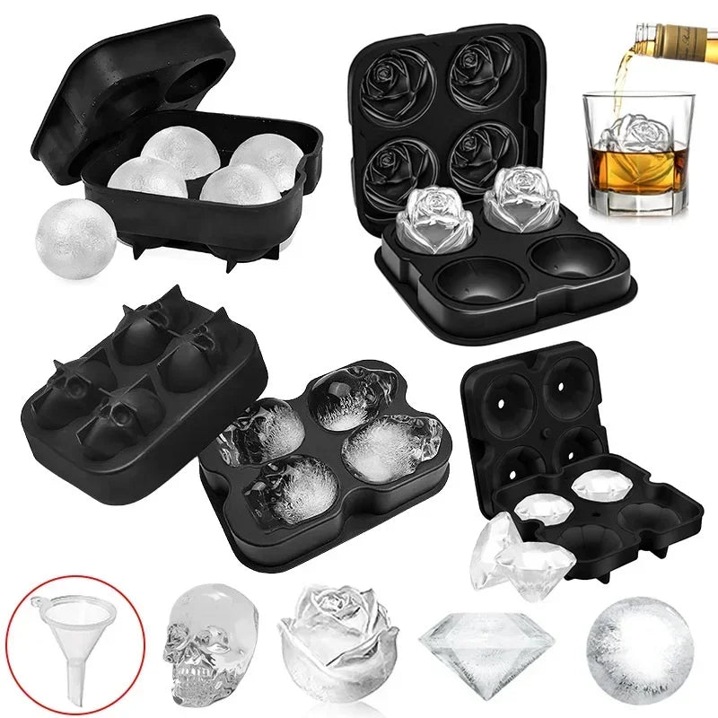 Silicone 3D Ball, Skull, Diamond-Shaped Ice Mold, Reusable Ice Cube Mold Ice Cube Trays, Easy Release, For Whiskey, Paty Supplies