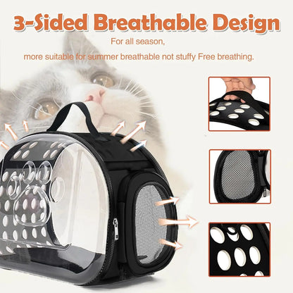 Transparent Foldable Outdoor Pet Travel Carrier Bag for Dog Cat Crossbody Portable Breathable Collapsible Travel Cat Carrier Bag