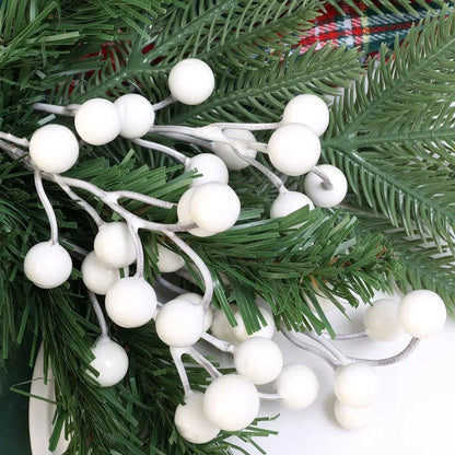 Christmas Berries Branch Fake Plants Flowers Artificial White Holly Berry Stamen Wreath Ornaments for Xmas Tree Party Home Decor