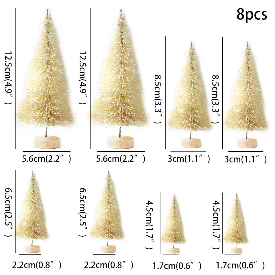 8PCS Christmas Mini Trees Mix Size Fake Glitter Trees For Xmas Home Table Decor Ornaments Noel Party Desktop Decorations