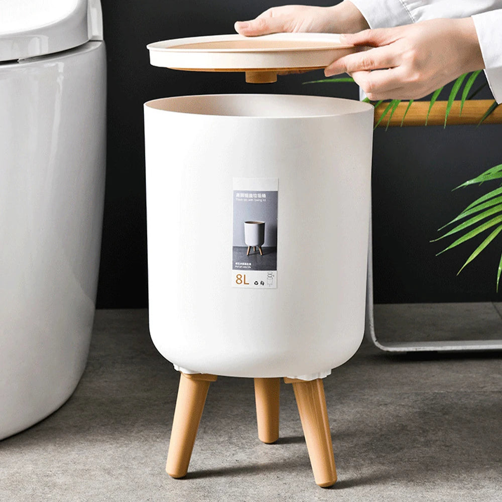 7L/10L Rolling Cover Trash Can High Foot Toilet Trash Bin anti odor  Kitchen Garbage Cube Bathroom Wastebasket