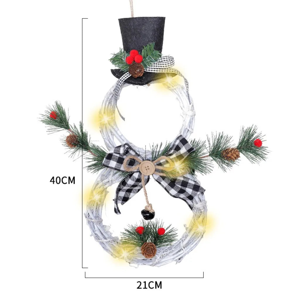 Christmas Garland LED Light Snowman Rattan Wreath for Front Door Christmas Decorations for Home Fireplace Wall Decor New Year