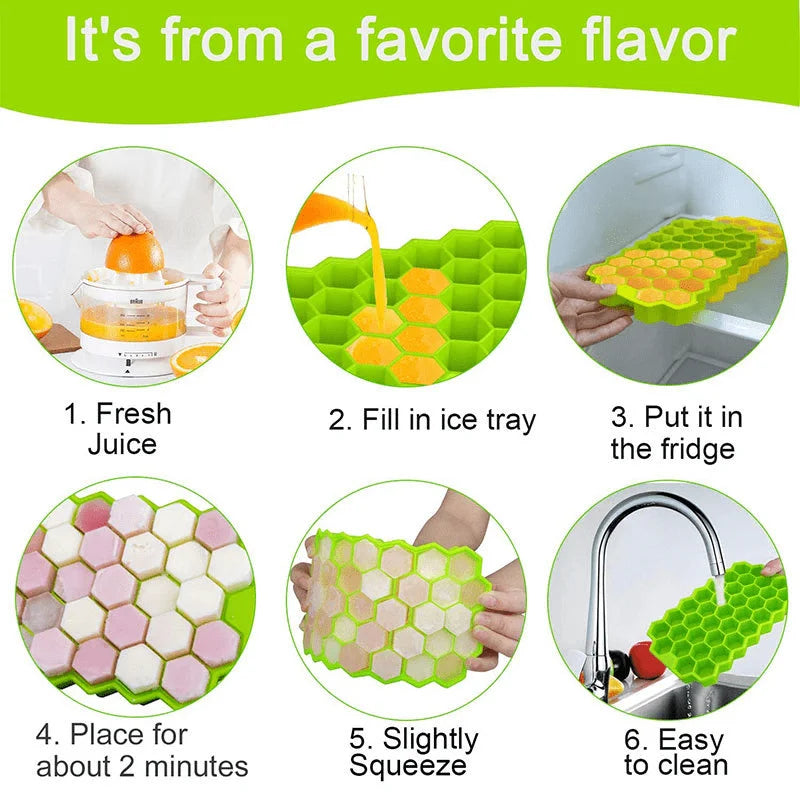 37 Cell Honeycomb Silicone Ice Tray Mold with a Lid Home-made Creative Ice Box Easy to Release Mold