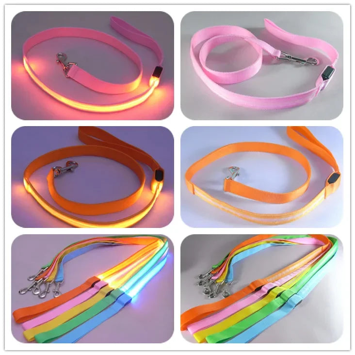 LED Light Up Dog Leash Luminous Rope Lead Leash For Dog Safety Flashing Glowing Dog Collar Harness Electronic Pet Accessories