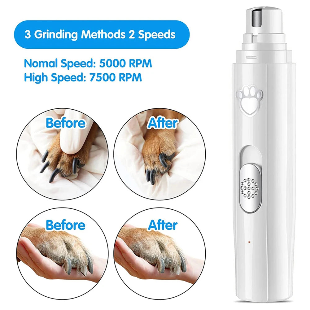 Electric Dog Nail Grinder with Polisher Wheel LED Light Pet Nail Clipper USB Rechargeable 2-Speed Pet Nail Trimmers for Cat Dog