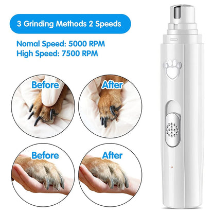 Electric Dog Nail Grinder with Polisher Wheel LED Light Pet Nail Clipper USB Rechargeable 2-Speed Pet Nail Trimmers for Cat Dog