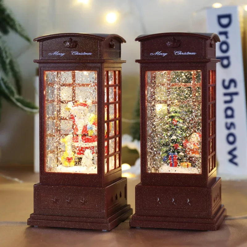 New Christmas Decoration New Year Gift, Windshield Music Box Snowy Medium Santa Claus Phone Booth Water Lamp Decoration