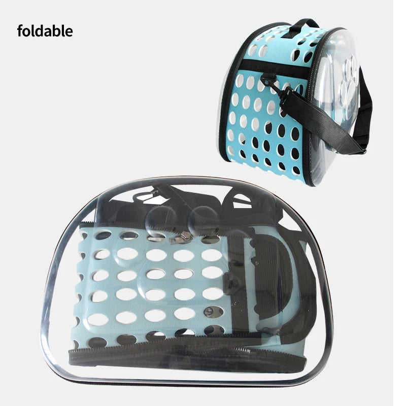 Transparent Foldable Outdoor Pet Travel Carrier Bag for Dog Cat Crossbody Portable Breathable Collapsible Travel Cat Carrier Bag