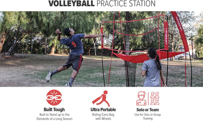 Volleyball Practice Net Station, 8 ft Wide by 11 ft High, Ball Return, Great for Hitting and Serving Drills, Perfect fo