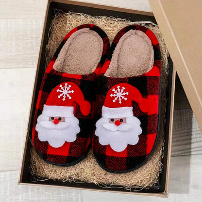 Winter Christmas Slippers Santa Claus Fur Slipper Soft Warm Plush Cushion Slides Bedroom Men Women Winter Home Cotton Slippers