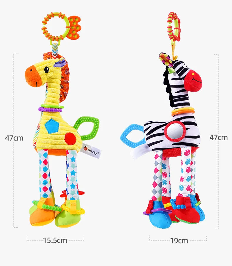 Soft Giraffe Zebra Animal Handbells Rattles Plush Infant Baby Development Handle Toys WIth Teether Baby Toy For Newborn Gifts