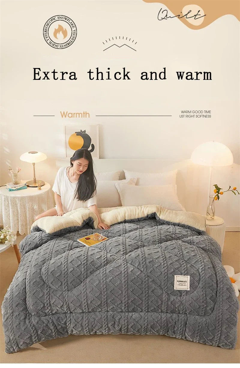 High End Thickened Winter Warm Blankets for Beds Artificial Lamb Cashmere Weighted Blanket Thicker Warmth Duvet Quilt Comforter