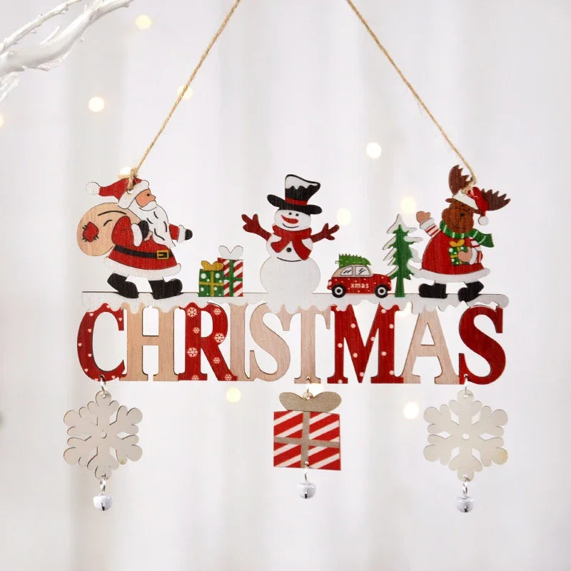 Gnome Santa Claus Wooden Hanging Ornaments Merry Christmas Decorations for Home Door Xmas Tree Pendants