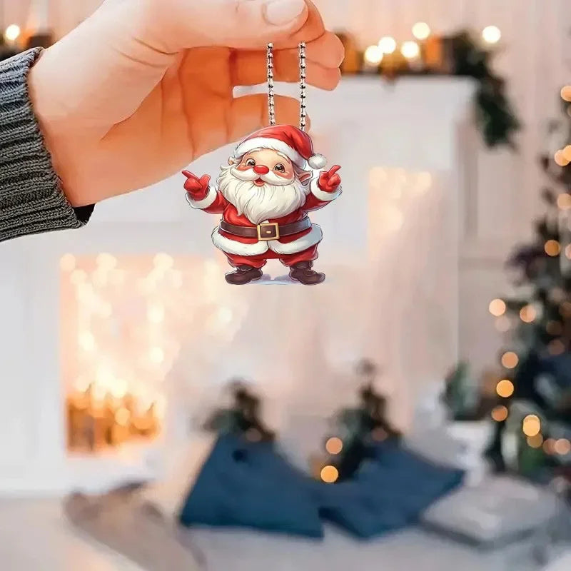 2D Acrylic Flat Christmas Tree Decoration Cartoon Santa Claus Snowman Doll Christmas Ornaments Decor