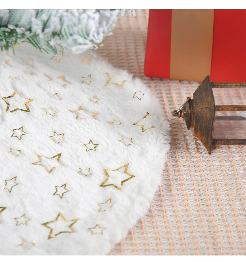 15inch 38cm Plush Christmas Tree Skirt White Faux Fur Xmas Trees Sequin Carpet Mat Skirts For New Year Home Party Decorations