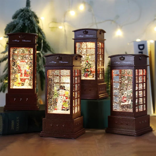 New Christmas Decoration New Year Gift, Windshield Music Box Snowy Medium Santa Claus Phone Booth Water Lamp Decoration