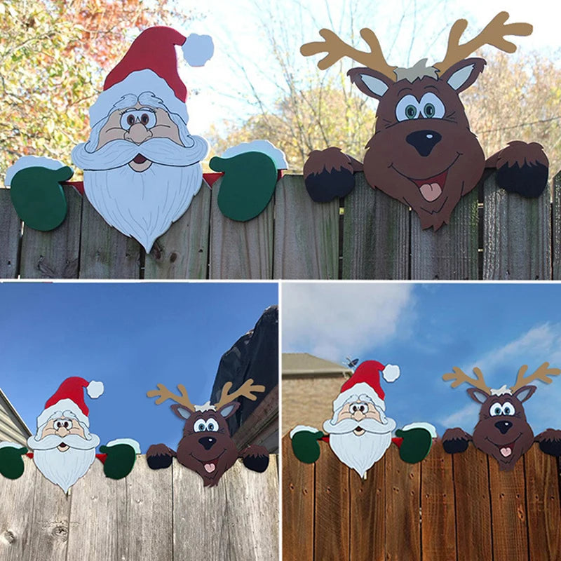 New year Santa Claus fence peeps Christmas decoration outdoor holiday occasion home garden