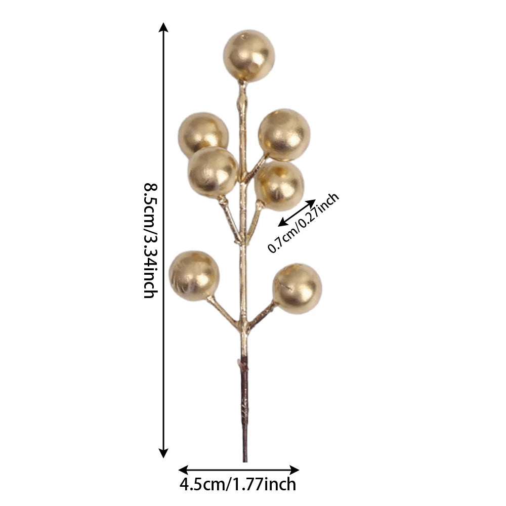 Artificial Berries Red Gold Silver Fake Berries Branch Cherry Stamen Christmas DIY Floral Wreath Ornament New Year Party Decor