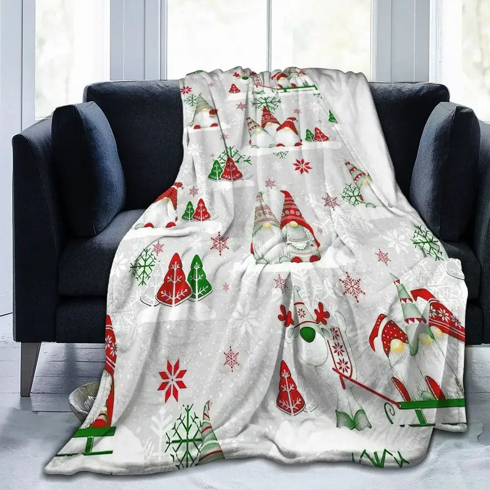 Merry Christmas Gnomes Knitted Blanket Nordic New Year Wool Throw Blankets Summer Air Conditioning Printed Soft Warm Bedsprea