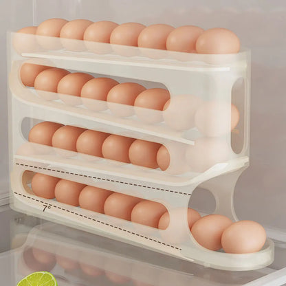 4 Layers Automatic Rolling Egg Holder Rack Fridge Egg Storage Box Container Kitchen Refrigerator Egg Dispenser Fridge Organizer