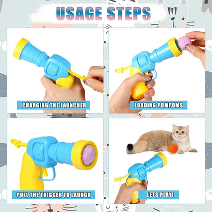 Cat Toys Interactive Launch Training Toy For Pet Kitten Creative Mini Shooting Gun Games Stretch Plush Ball Toys Pet Supplies