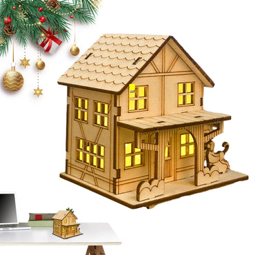 Christmas Rustic Cottage Building Model DIY Crafts Wooden Cabin Collectible Figurines with LED Lights Christmas Decorations Home