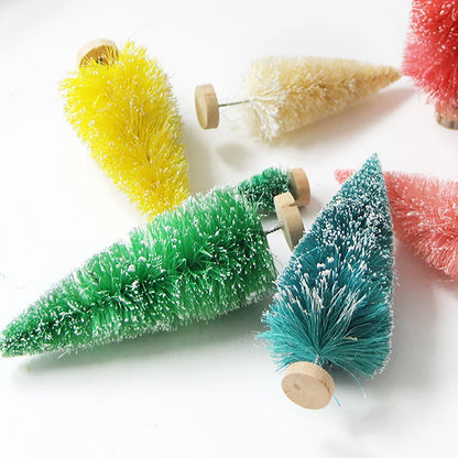 8PCS Christmas Mini Trees Mix Size Fake Glitter Trees For Xmas Home Table Decor Ornaments Noel Party Desktop Decorations