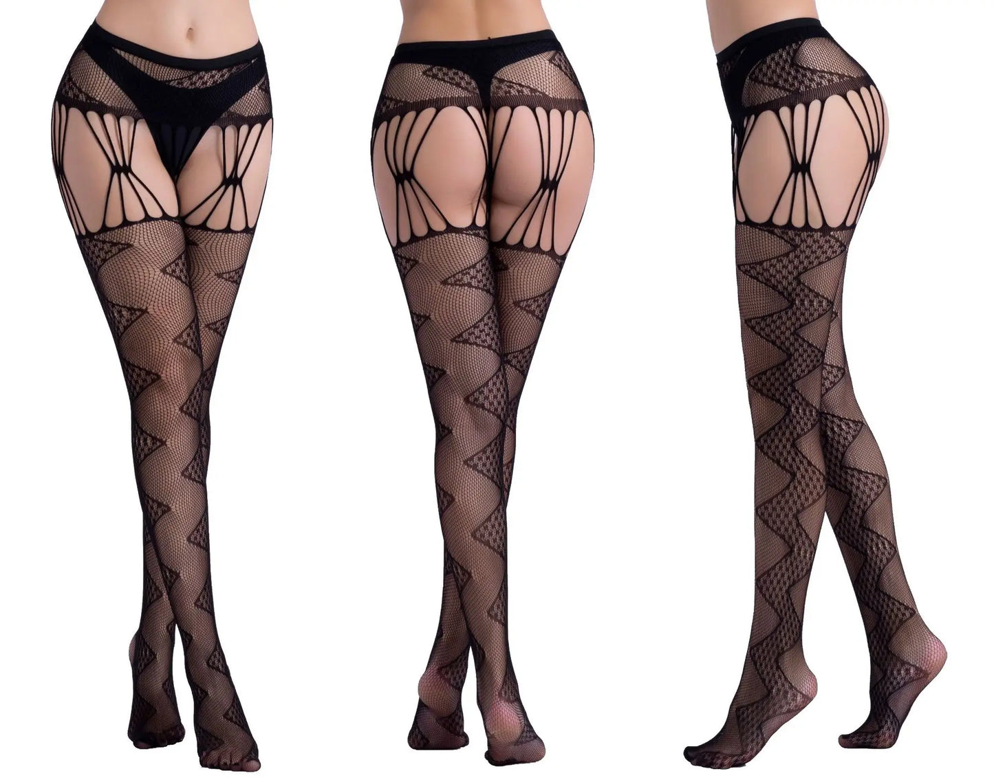 Hot Sexy Erotic Lingerie See Through Open Crotch Pantyhose Tights Women Fishnet Mesh Crotchless Suspenders Stockings Sex Costume