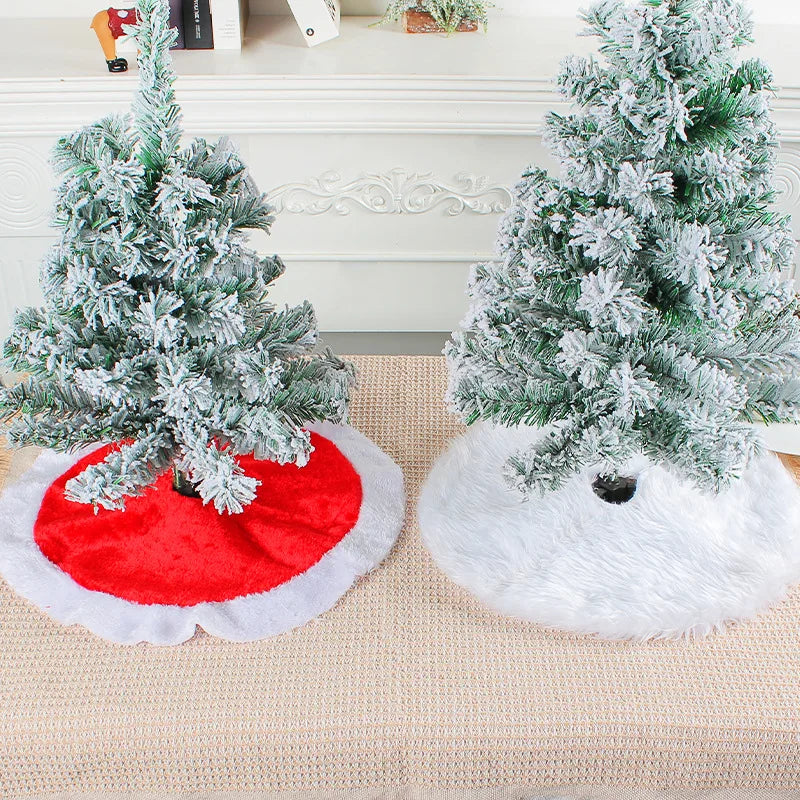 15inch 38cm Plush Christmas Tree Skirt White Faux Fur Xmas Trees Sequin Carpet Mat Skirts For New Year Home Party Decorations