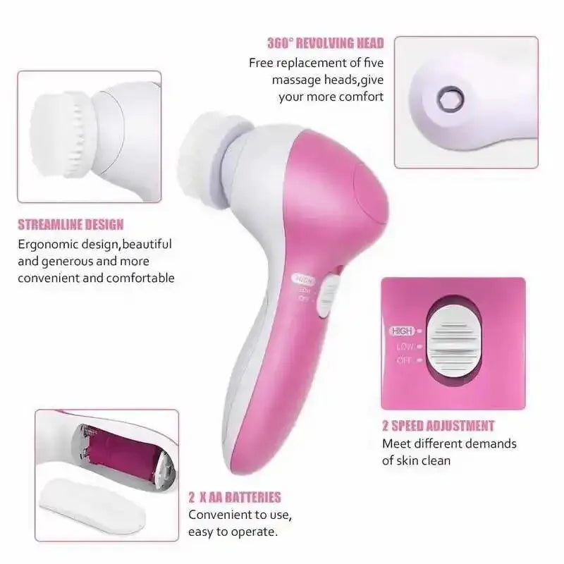 Facial Cleansing Brush Face Scrubber: 7 in 1 Electric Exfoliating Spin Cleanser Device Waterproof Deep Cleaning