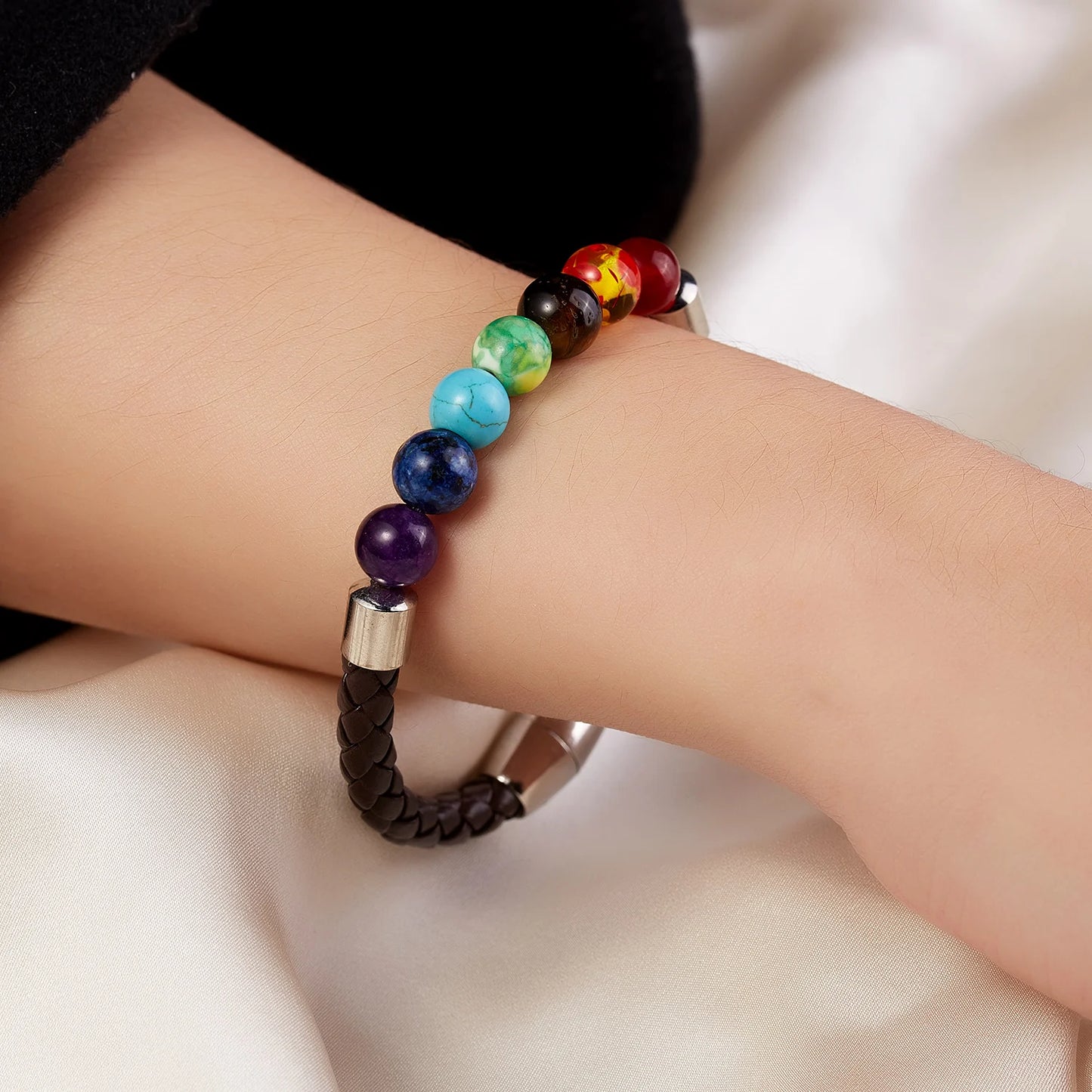 7 Chakra Reiki Healing Stone Bracelet For Women Men Yoga Meditation Jewelry Handmade Woven Natural Crystal Beads Bracelet Bangle