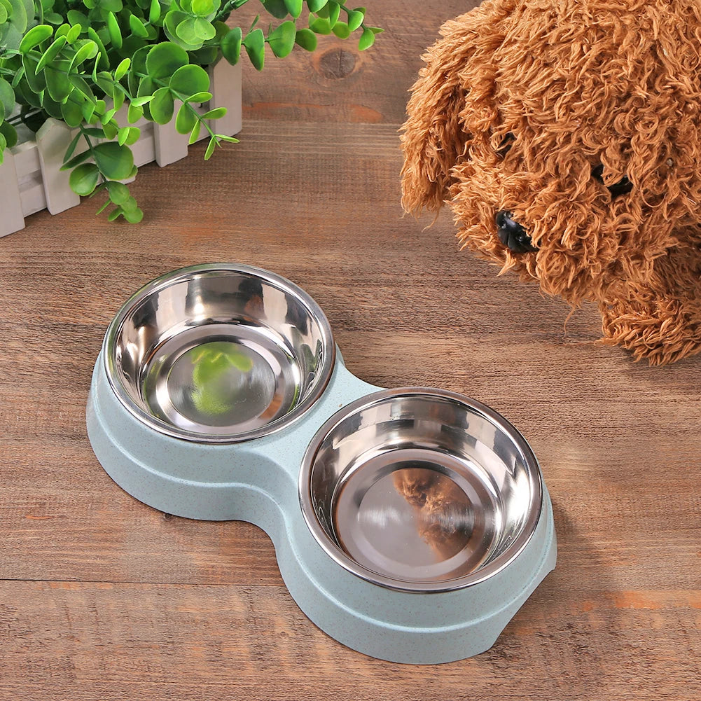 Double Pet Food Bowl Dogs Cats Feeding Drinkware Dish Feeder Cat Puppy Drinking Water Feeding Dog Accessories Feeding Supplies