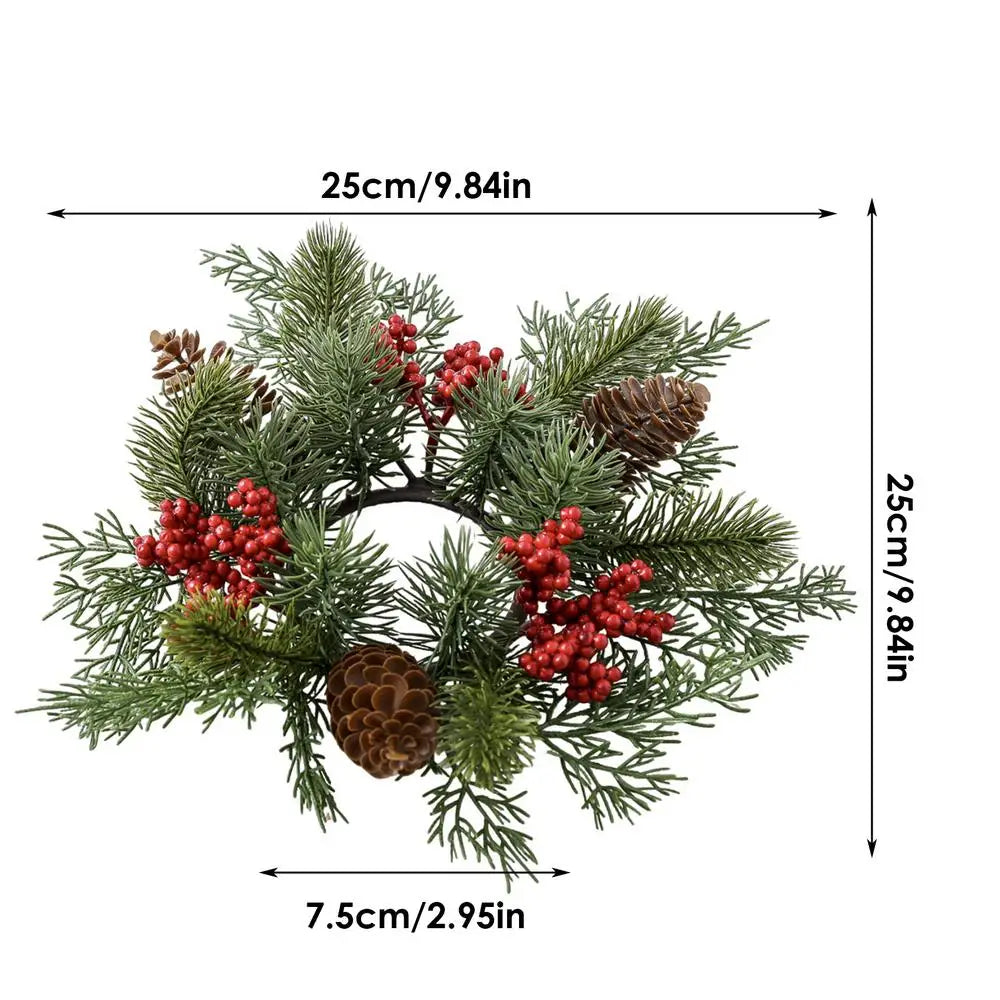 Christmas Candle Rings Table Decoration Christmas Wreath Candle Holder Ring Red Berries Table Centerpieces Candle Wreath