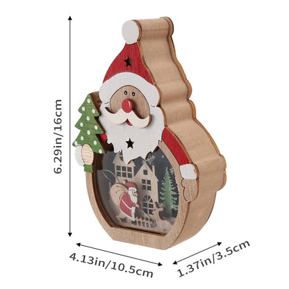 Merry Christmas Gift LED Luminous Shape Wooden Ornaments Happy New Year Decor