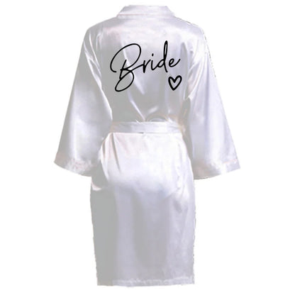 Wedding Party Team Bride Robe With Black Letters Kimono Satin Pajamas Bridesmaid Bathrobe SP003