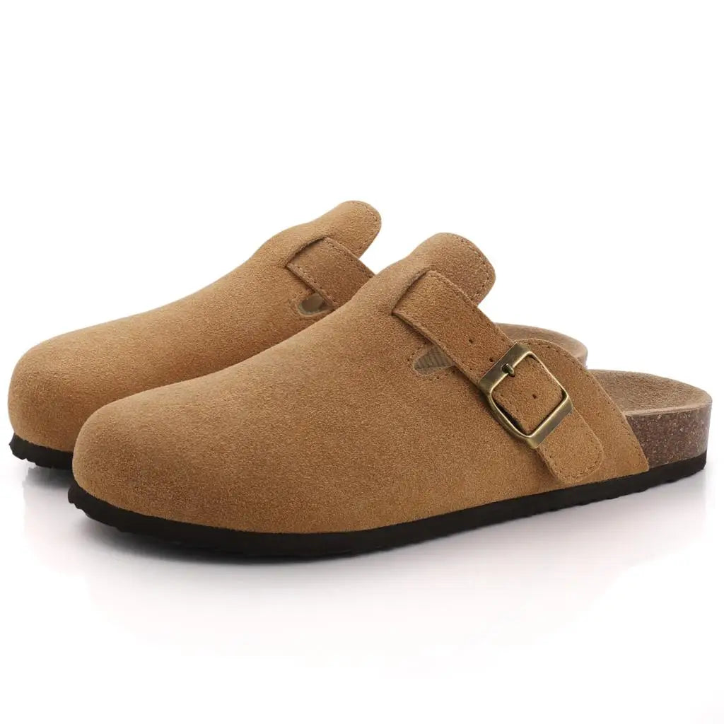 Pallene Cork Suede Clogs For Women Classic Beach Sandals Fur Suede Slippers Fuzzy Cork Mules Men Comfort Winter House Fur Clogs