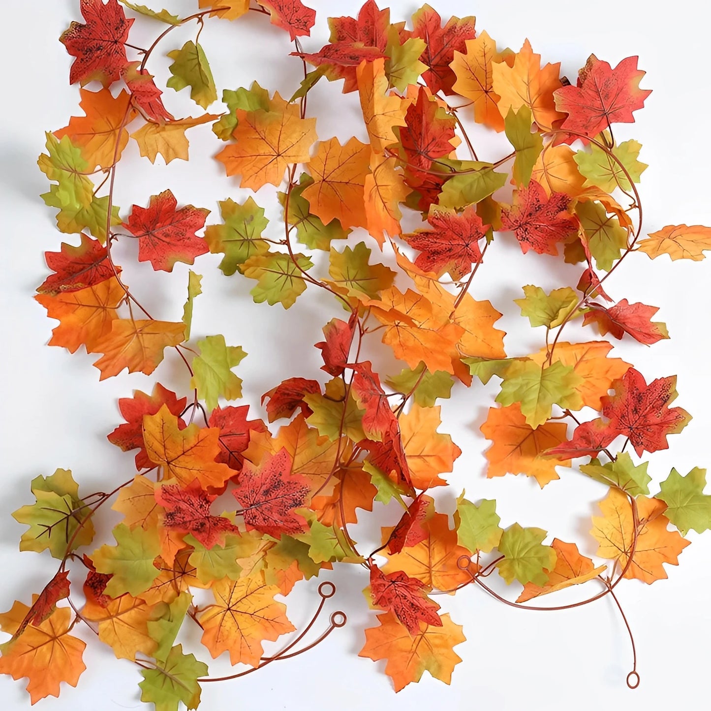 Artificial Autumn Maple Leaf Wreath Fake Plant Decoration Maple Leaf Vine Home Room Thanksgiving Halloween Wedding Decoration