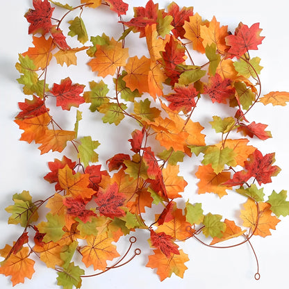 Artificial Autumn Maple Leaf Wreath Fake Plant Decoration Maple Leaf Vine Home Room Thanksgiving Halloween Wedding Decoration