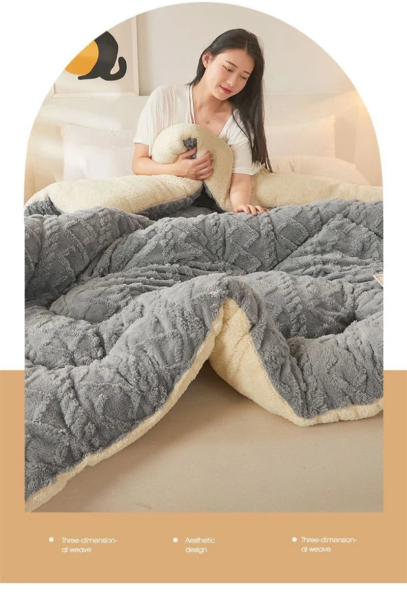 High End Thickened Winter Warm Blankets for Beds Artificial Lamb Cashmere Weighted Blanket Thicker Warmth Duvet Quilt Comforter