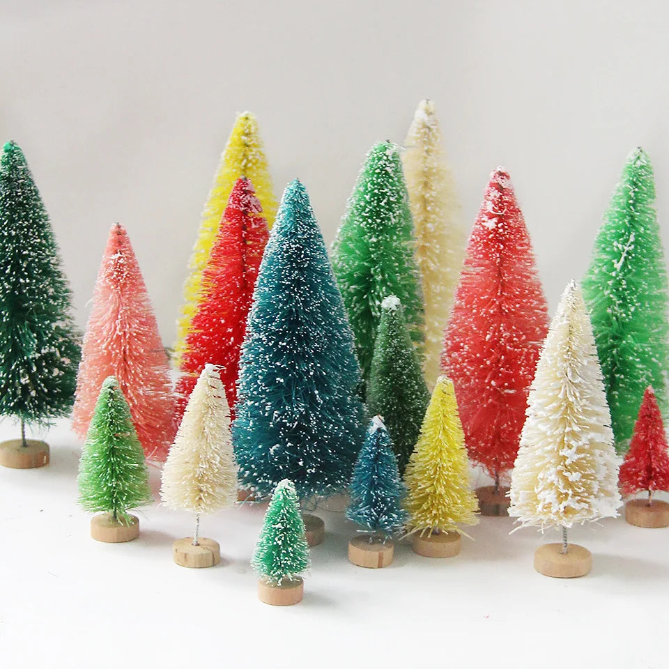 8PCS Christmas Mini Trees Mix Size Fake Glitter Trees For Xmas Home Table Decor Ornaments Noel Party Desktop Decorations