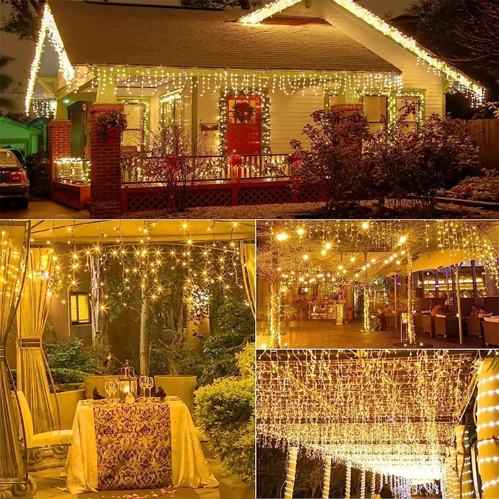 Christmas Decorations Lights Solar Icicle Curtain Lights 8 Modes Outdoor Waterproof Garden Party New Year Decoration