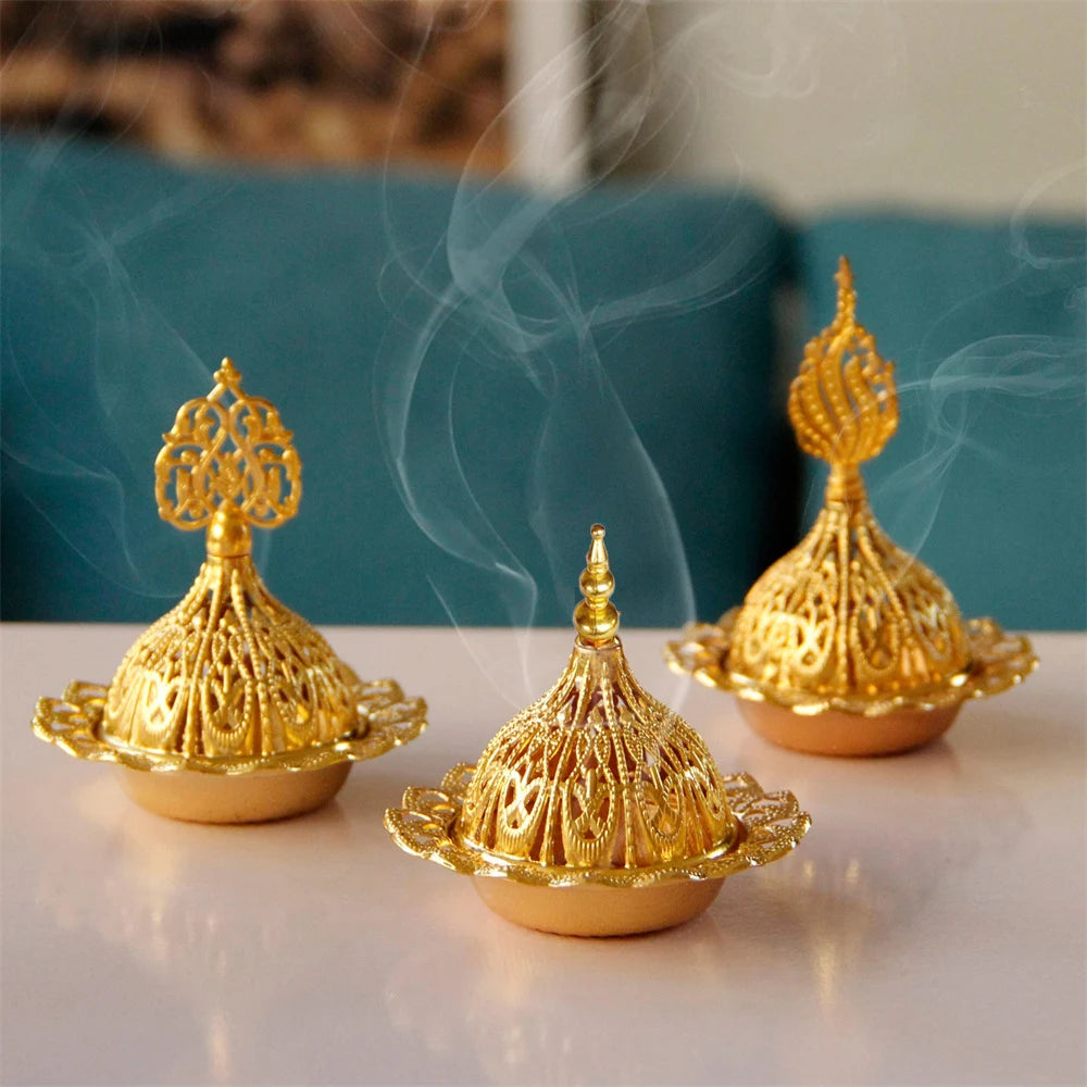 Mini Crown Retro Copper Hollow Out Incense Stick Burner Holder Golden Arab Burner Catcher Home Decoration Sandalwood Censer