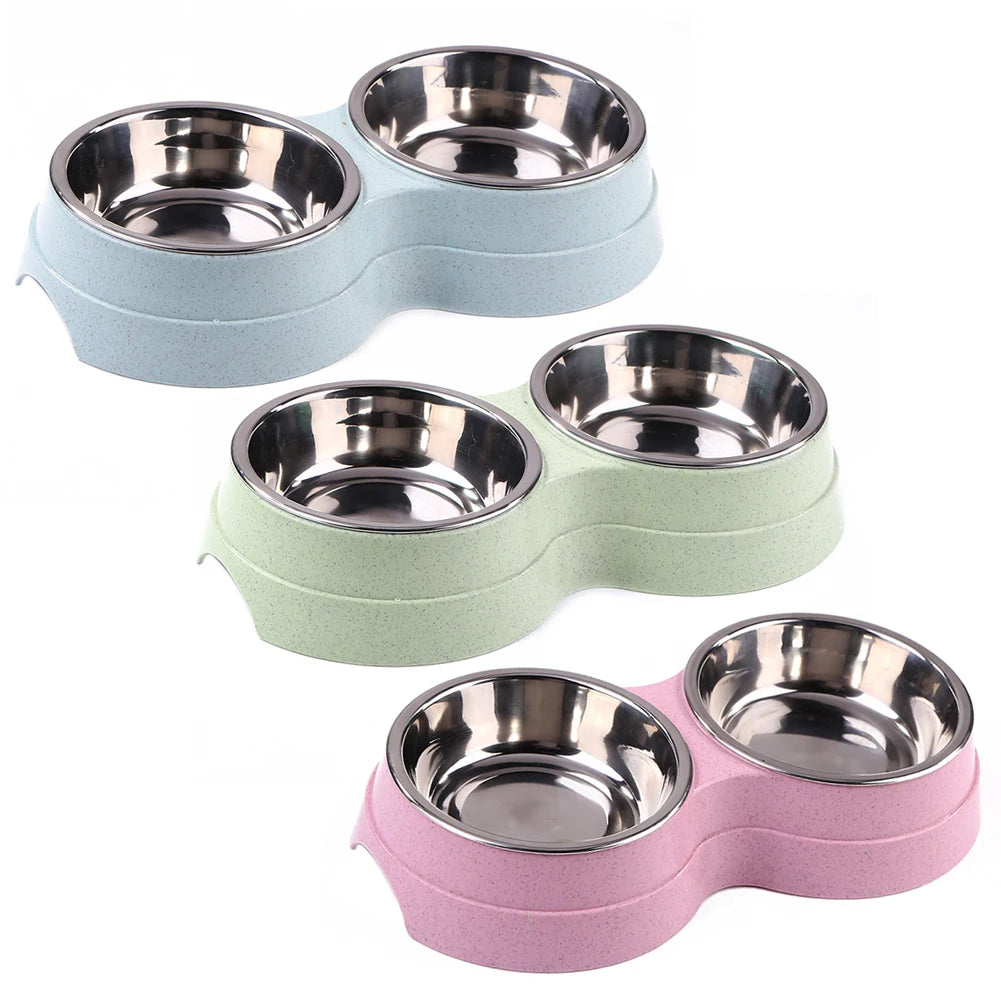 Double Pet Food Bowl Dogs Cats Feeding Drinkware Dish Feeder Cat Puppy Drinking Water Feeding Dog Accessories Feeding Supplies