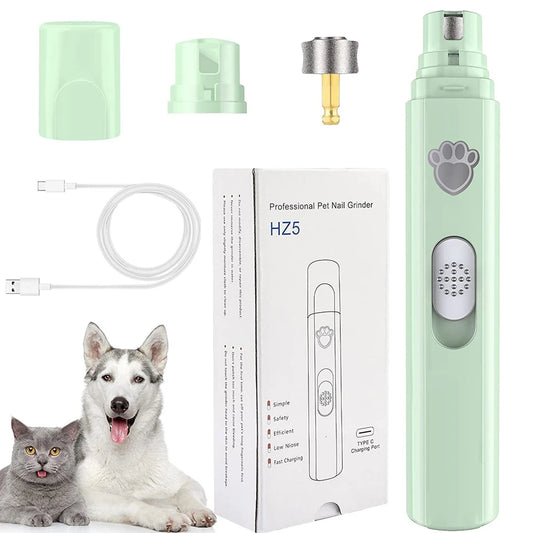 Electric Dog Nail Grinder with Polisher Wheel LED Light Pet Nail Clipper USB Rechargeable 2-Speed Pet Nail Trimmers for Cat Dog